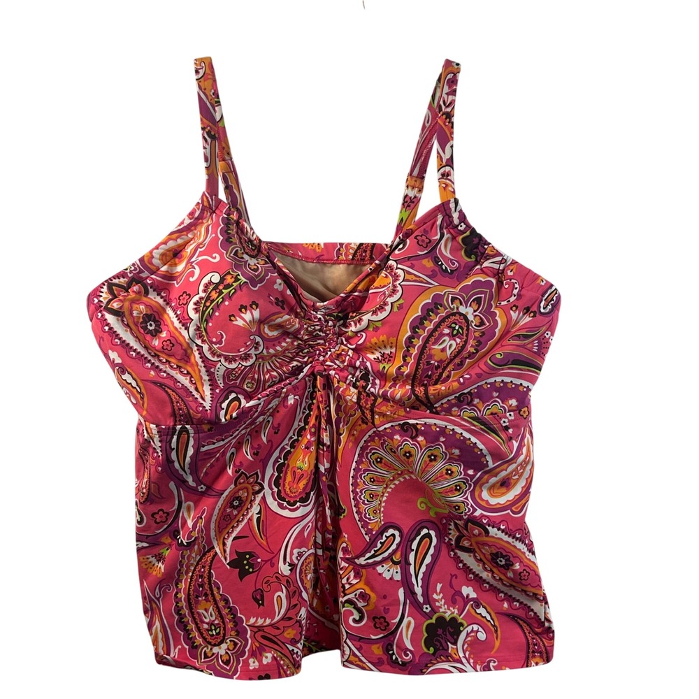 Lands End Womens 18W Pink Paisley Underwire Tankini Top Adjustable Straps